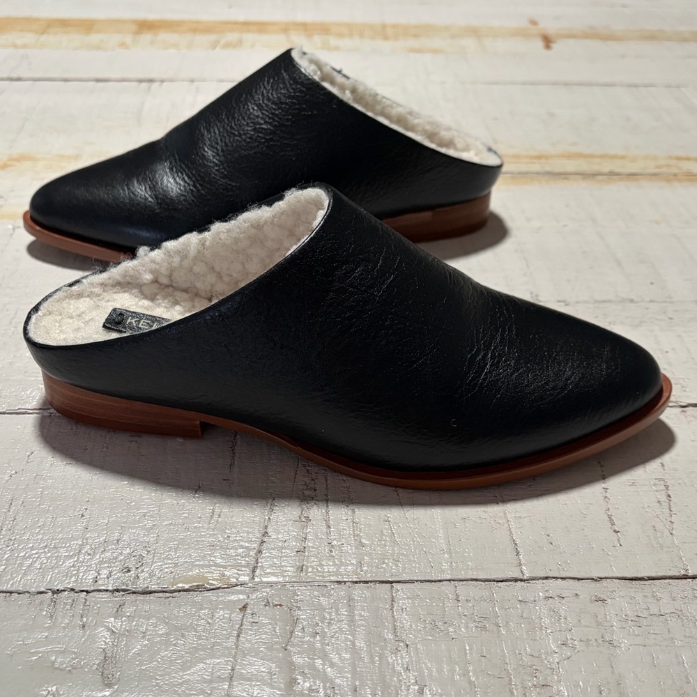 Kelsi Dagger Sail Mules NEW size 6.5 Black Leather‎ Faux Shearling Slip On Clogs